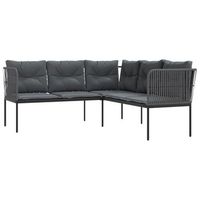 sofa de jardin  sofa de exterio con cojines forma de l acero y textileno negro
