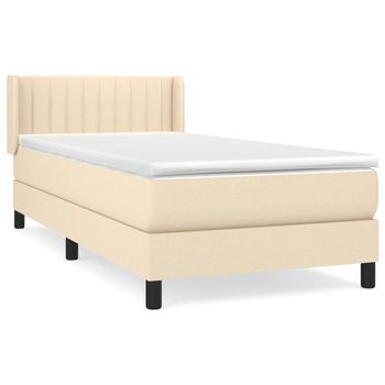 Cama Para Adulto | Cama Individual | Cama Box Spring Con Colchón Tela Color Crema 90x190 Cm