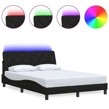 Estructura De Cama Con Led Sin Colchón Tela Negro 140x200 Cm Vidaxl