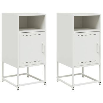 Juego De 2 Mesitas De Noche - Mesillas Acero Blanco 36x39x78 Cm Mc5666
