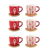juego de 6 tazas de ceramica roja y blanca 11116 cm