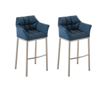 Juego de 2 taburetes de bar damaso con tapizado de tela y base de cuatro patas azul 48x64x110 cm