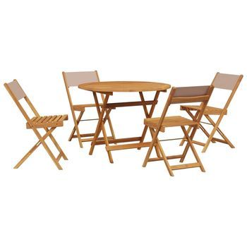 Set De Comedor De Jardín 5 Piezas | Mueble De Jardín Tela Madera Maciza Gris Taupe