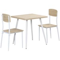 homcom conjunto de mesa de comedor cuadrada 3 piezas con 2 sillas cocina comedor tablero mdf estructura de metal blanco   aosom espana