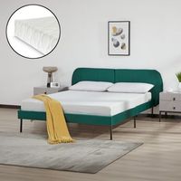 cama tapizada porvoo con cabecero somier terciopelo con colchon 140x200cm - verde oscuro encasa