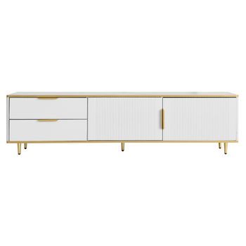 Mueble Para Tv Moderno - Con 2 Puertas Y 2 Cajones - Patas De Metal - Blanco