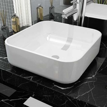 Vidaxl Lavabo Cuadrado De Cerámica Blanco 39x39x13,5 Cm