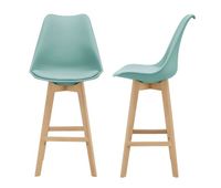 juego de 2x taburetes de bar lublin 105 x 48 x 58 cm cuero sintetico - patas de madera de haya color verda menta encasa