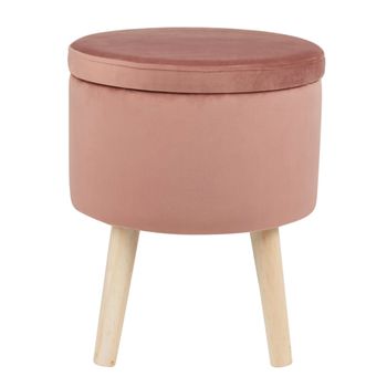 Taburete baúl de rosa con patas de pino