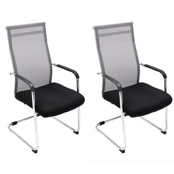 Set De 2 Sillas De Conferencia Brenda Oscilantes Simil Cuero Gris 62x55x106.5 Cm Clp