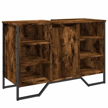 Armario Lavabo Baño | Mueble De Baño Madera Ingeniería Roble Ahumado 91x35x60 Cm
