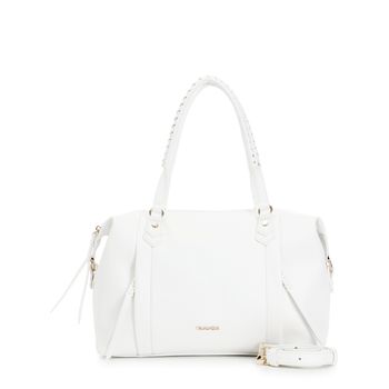 bolso shopping con bolsillos y cremalleras, asas con enhebrado white