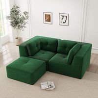 sofa esquina modular dos plazas sin marco forma l con reposapies movil tejido cord verde para salon y dormitorio