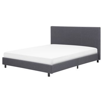 Cama Doble Tapizada Gris 160 X 200 Cm Con Somier Y Cabecero Albi