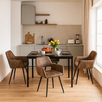 Conjunto de 4 sillas comedor retro industrial microfibra marrón
