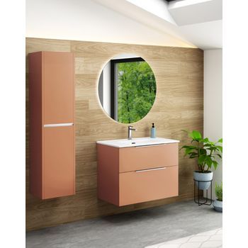 Mueble De Baño Suspendido Con Lavabo Cerámico | 2 Cajones Con Cierre Amortiguado Y Organizador | 100 Cm - Cromo Brillo - Sunset Mate
