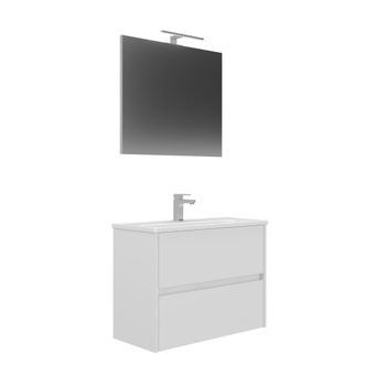 Conjunto de mueble lova de baño con lavabo y espejo blanco