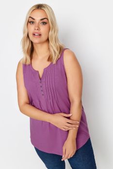 Yours Camiseta Morada Sin Mangas De Algodón Con Jaretas, Mujer Curvy Y Tallas Grandes, Yours