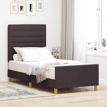 Estructura De Cama Con Cabecera Marrón Oscuro 90 X 200 Cm Tela Vidaxl