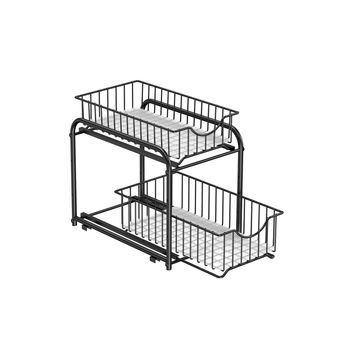 Organizador De Cocina De Acero De 2 Niveles Extraíbles Apilable - Negro