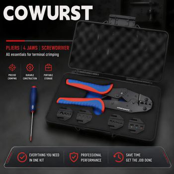 Kit de Alicates para Crimpar Terminales, 4 Matrices Intercambiables, Juego de Herramientas para Crimpar Cables con Destornillador, Caja de Almacenamiento Portátil para Trabajos Eléctricos
