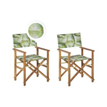 Conjunto De 2 Sillas De Jardín De Madera De Acacia Clara Verde Claro Blanco Hojas Plegable Cine