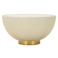mesa de centro en ecopiel color crema y tapa de marmol o 71x38 cm