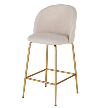 Taburete alto de tela beige y acero dorado de 65 cm