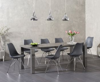 Atlanta 200cm Dark Grey High Gloss Dining Table with Celine Faux Leather Chrome Leg Chairs - White, 6 Chairs