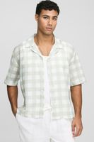 camisa oversize recta de cuadros en relieve con solapas beige