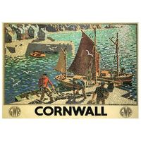legendarte - cartel publicitario vintage cornwall - cornovaglia - cuadro lienzo impresion digital cm 50x70
