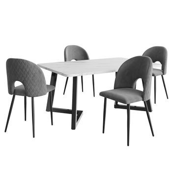 Conjunto Comedor 117 X 68 Cm Con 4 Sillas Grises Y Patas De Mesa Negras