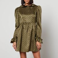 batsheva prairie polka-dot satin mini dress - us 10uk 14