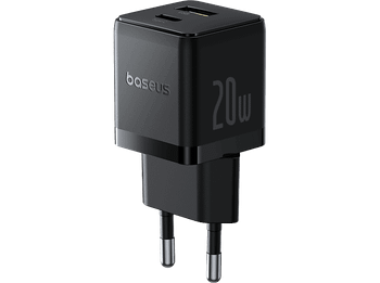 Cargador de pared - Baseus PALM, 20W, Carga rápida, Tamaño extrapequeño, simultánea, Control inteligente temperatura, Universal, Negro