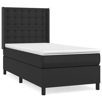 Cama Box Spring Con Colchón Cuero Sintético Negro 90x190 Cm Vidaxl