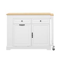 isla de cocina movil con ruedas encimera extensible de 112 a 180 cm blanca