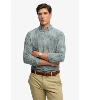 Superdry para hombre. M4011107A Camisa Prepy Poplin verde (L), Casual, Algodón, Clásico, Manga larga