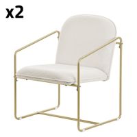 2x sillones de comedor beige con patas de acero doradas tapizado