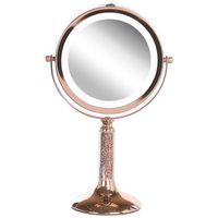 espejo de maquillaje iluminacion led metal rosa dorado o 13 cm doble cara magnifica 1x  5x baixas