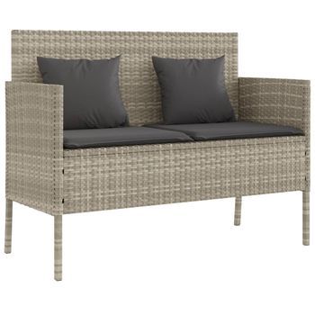 Banco De Jardín | Banco De Exterior | Silla De Jardín Con Cojines Ratán Sintético Gris Claro