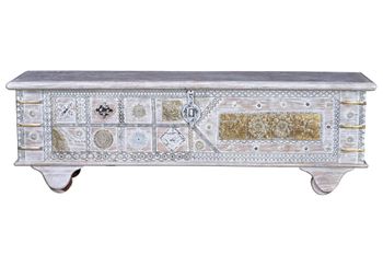 Baúl madera de mango en blanco envejecido