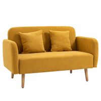 homcom sofa de 2 plazas sofa con 2 cojines decorativos doble sofa tapizado con terciopelo reposabrazos 130x70x80 cm amarillo   aosom espana