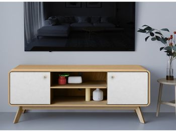 Mueble de tv con 2 puertas en efecto de roble blanco