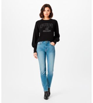 Guess para mujer. W5YR26Z26I2 Sudadera logotipo negro (S), Casual, Algodón
