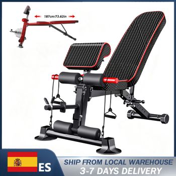 021DZ Banco de pesas ajustable, banco de pesas multifuncional plegable, capacidad de carga de 350 kg, respaldo extensible de 1,87 metros, ajuste de ángulo de 8 niveles, banco de entrenamiento con