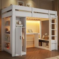 cama loft 90x200 cm con almacenamiento escritorio estanterias iluminacion led y puerto usb blanco