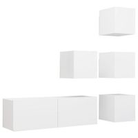 set de muebles de salon tv 5 uds  mueble de salon  gabinete de tv madera de ingenieria blanco