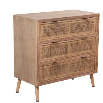 Cómoda 3 cajones madera ratán serie Darsh