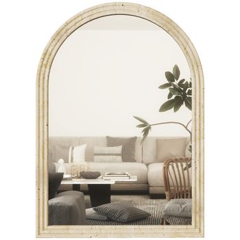 HOMCOM Espejo de Pared Arqueado Espejo de Baño 50x70 cm con Marco de Imitación de Piedra para Salón Dormitorio Entrada Beige