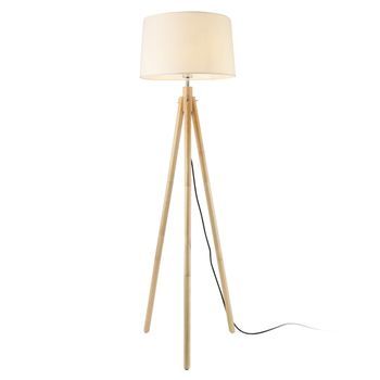 Lámpara De Pie Tomar - Trípode - Altura 153 Cm - Metal Tela - 43 X 38 X 24 Cm - Blanco Y Madera - 1 X E27 [lux.pro]